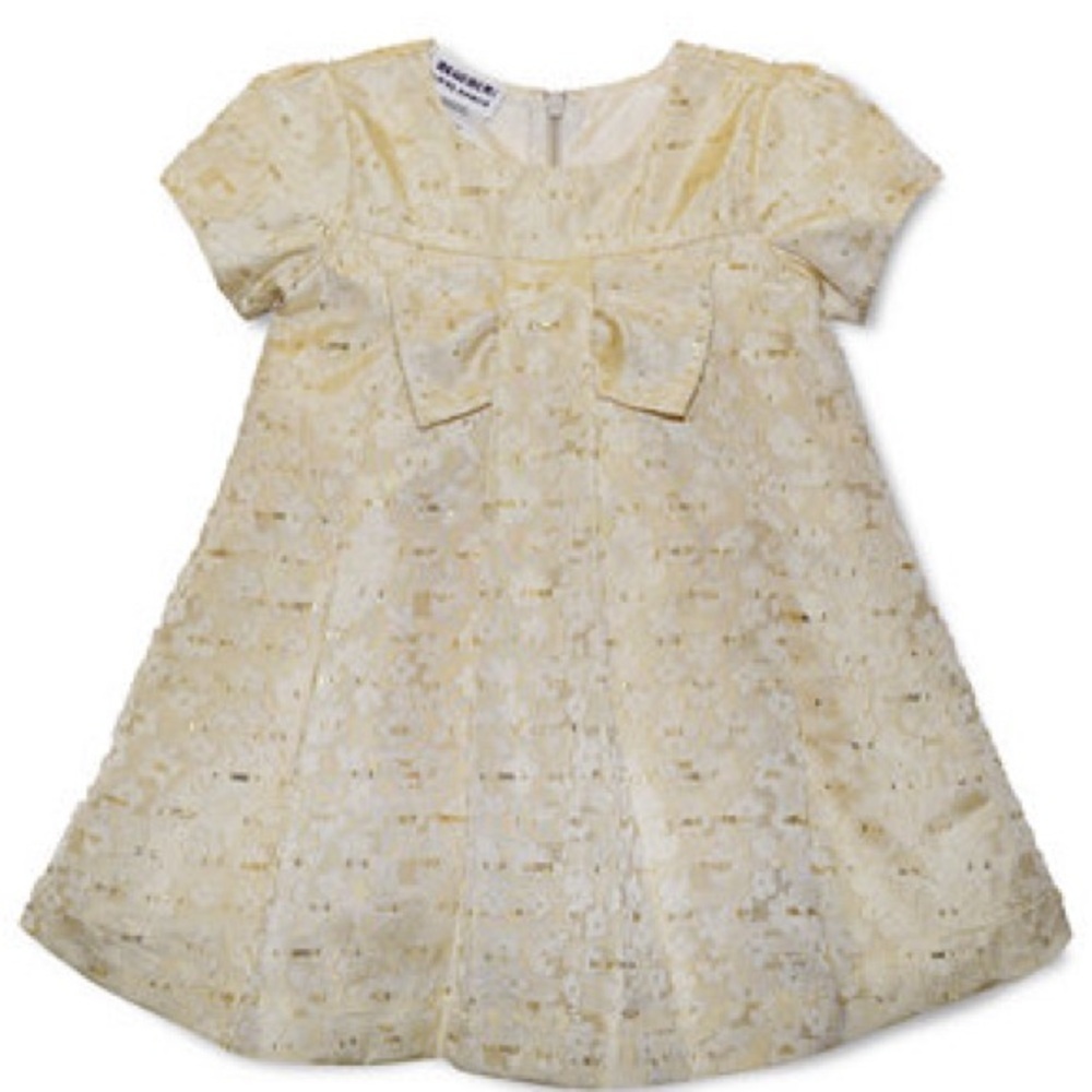 NWT Blueberi Boulevard Baby Girl Ivory & Gold Double Lined Dress Holiday - Picture 2 of 8